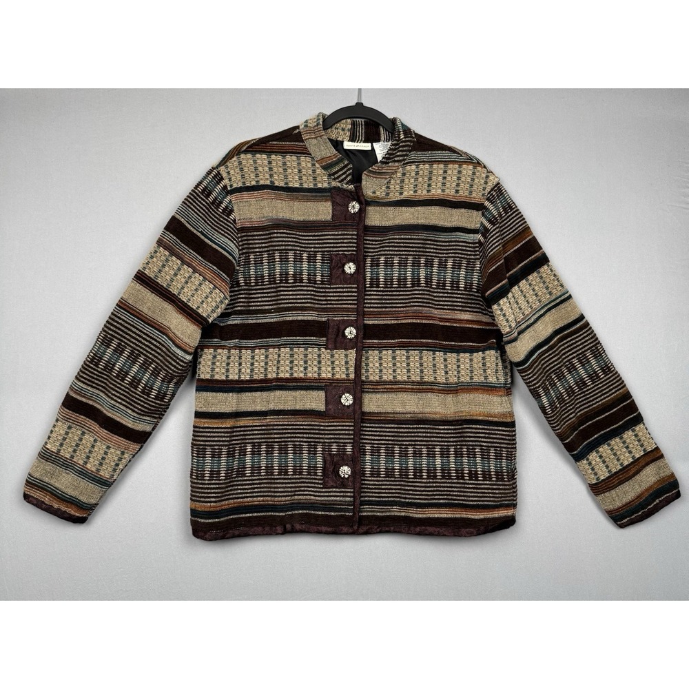 White Stag Cardigan Womens Medium Striped Aztec Jacket Button Brown Boho 90s Y2K